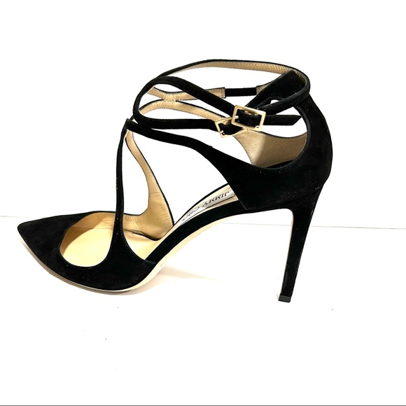 247 Jimmy Choo Lancer Strappy Pump Stiletto Black Suede Pump Shoe 41.5 11.5 12.5 - Picture 10 of 15